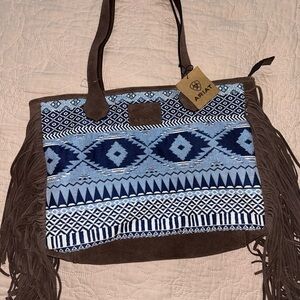Ariat Blue and Brown Fringe Tote Bag